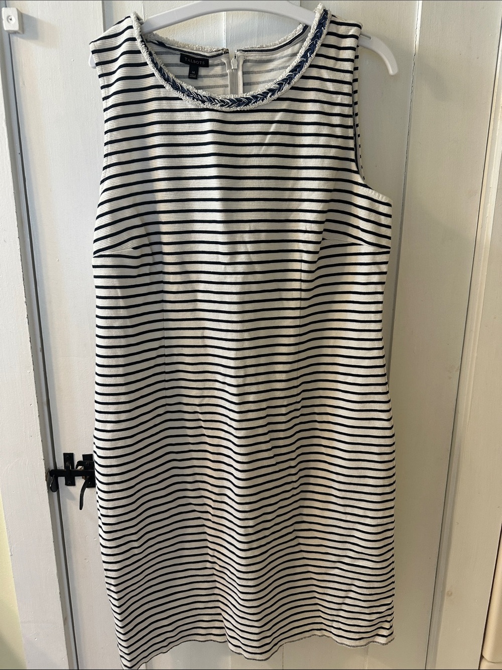 Talbots Navy and White Striped Sleeveless Shift Dress